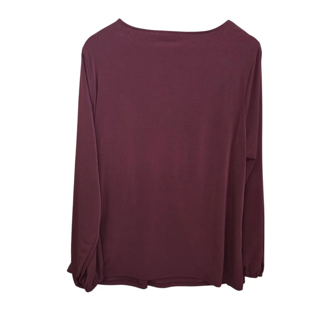 Michael Kors Top Womens 2X Burgundy Wine O Ring Draped V Neck Long Sleeve Blouse